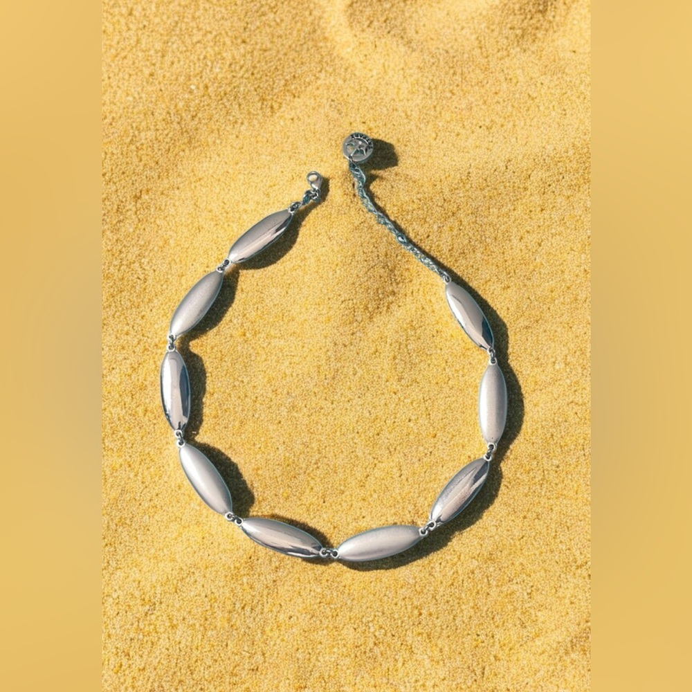 Trifari Silver Necklace with Elegant Oval Beads